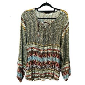Bohemian Floral Blouse w/ Tie Neckline - Farmers Market 3x
